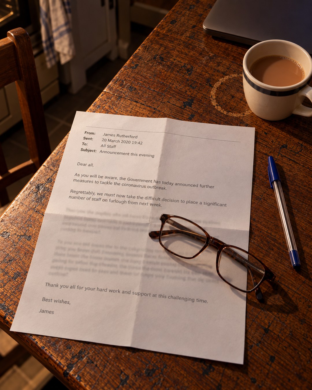 The furlough letter, 2020